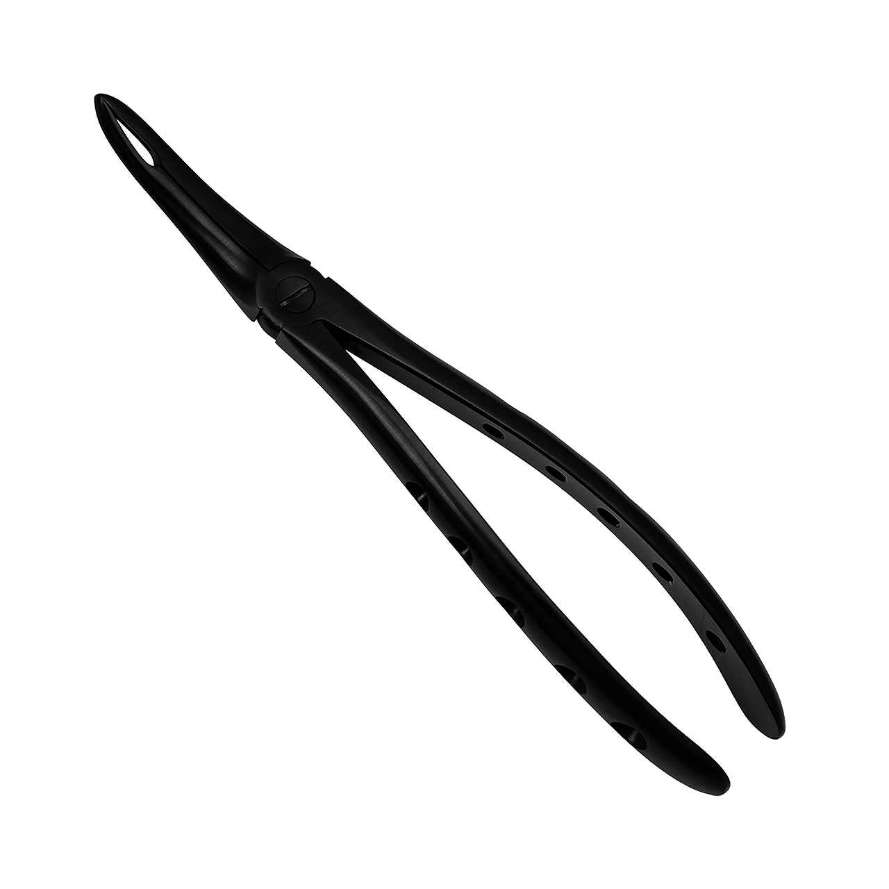 a pair of black dental pliers on a white background.