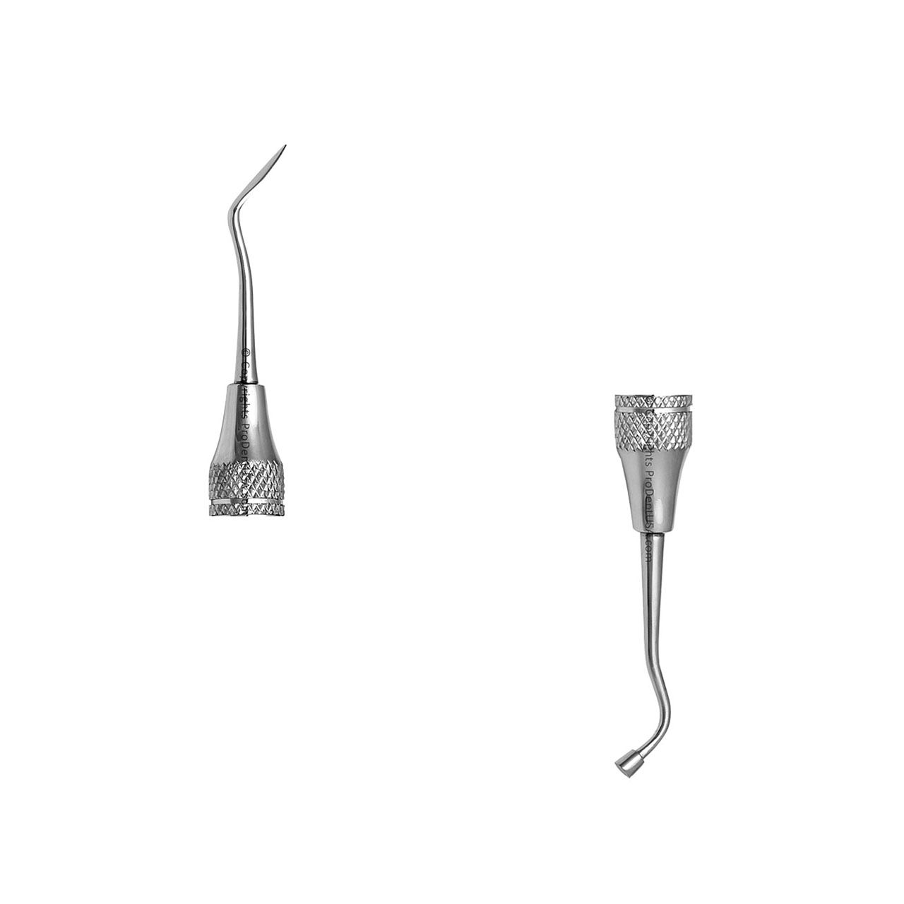 a pair of stainless steel dental instrument tips