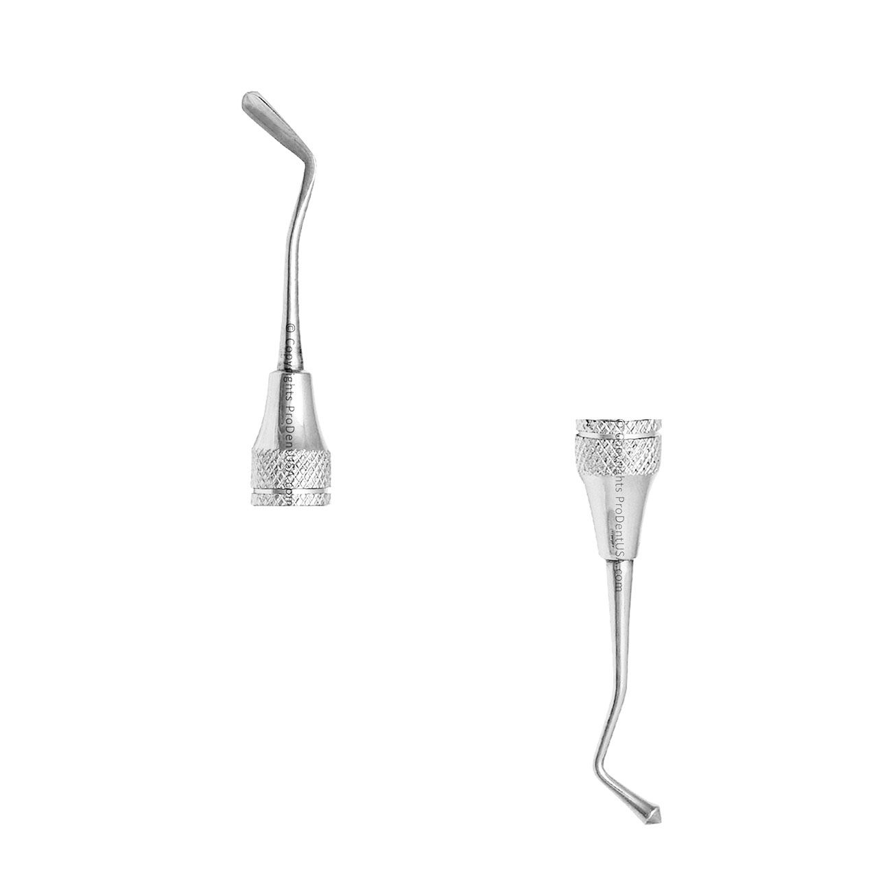 a pair of steel dental instruments