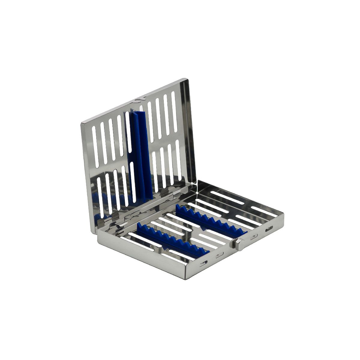 silver dental cassette for tools with blue liners