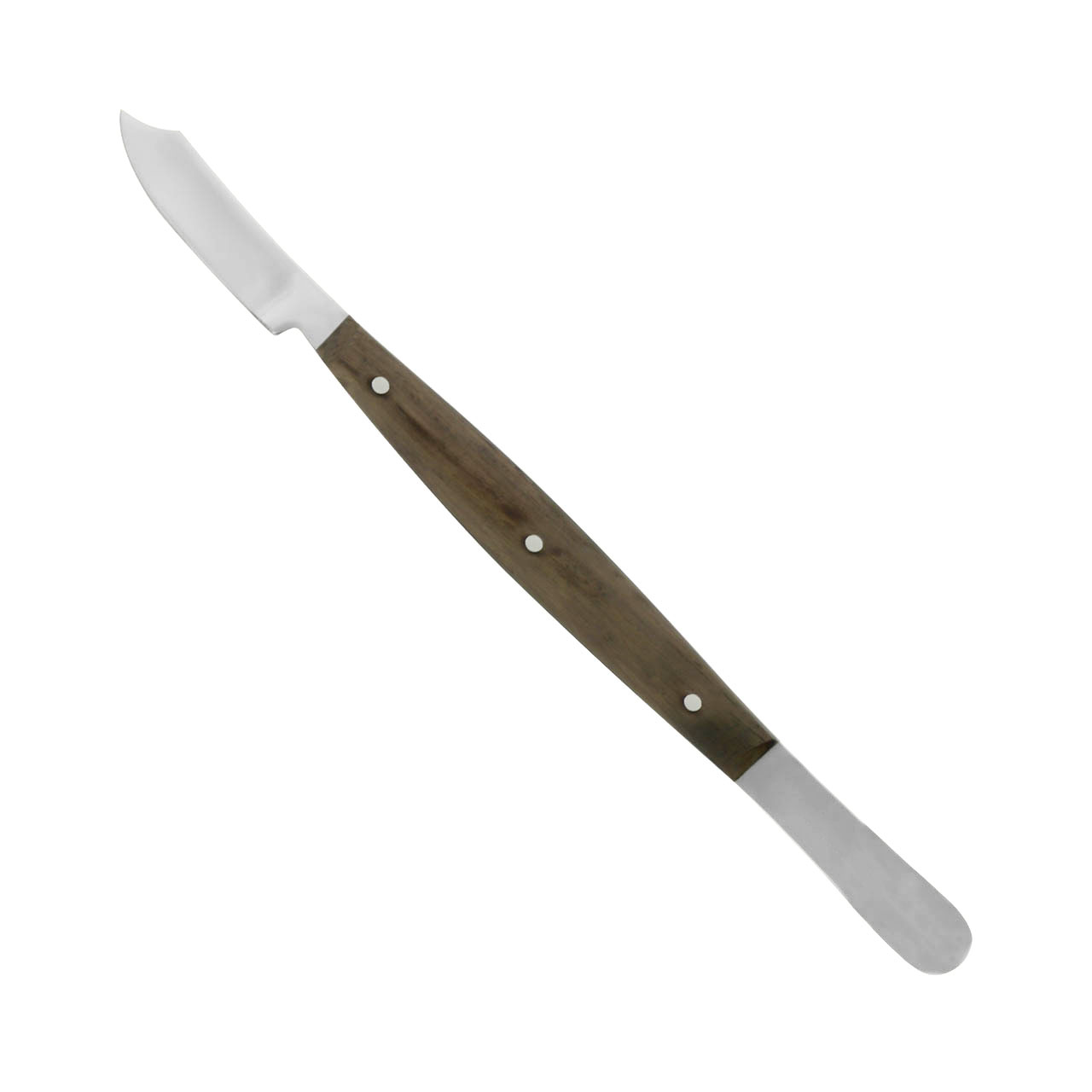 dual end stainless steel knife and spatula with wood handle