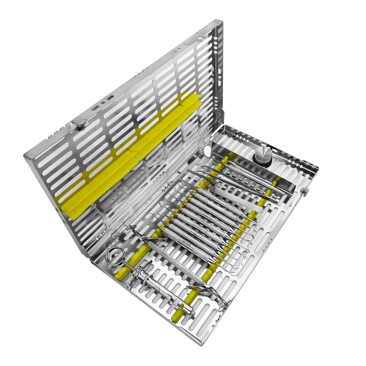 a dental cassette with a set of instruments inside