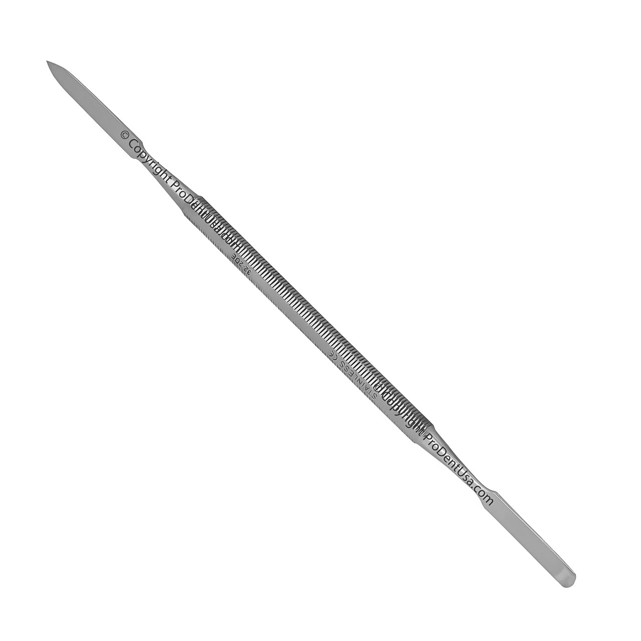 a stainless steel dental tool with flat tips