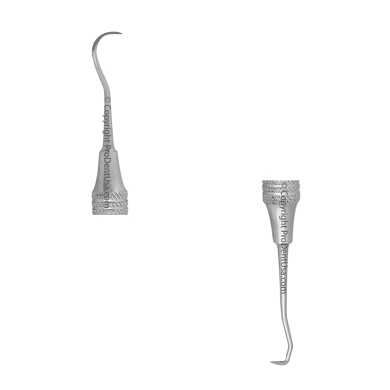 two silver hygienist scaler tips on a white background