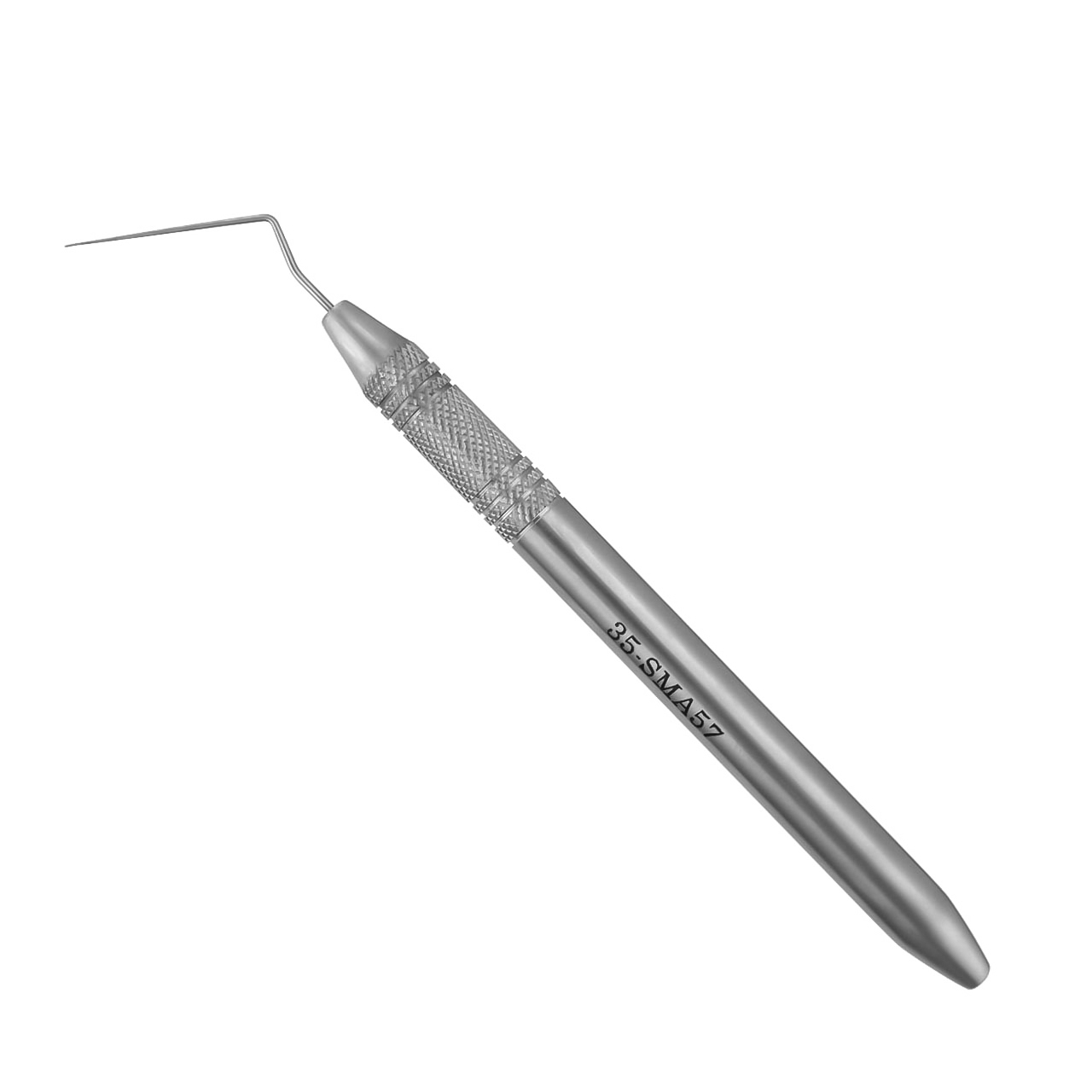 a stainless steel root canal spreader with a long handle