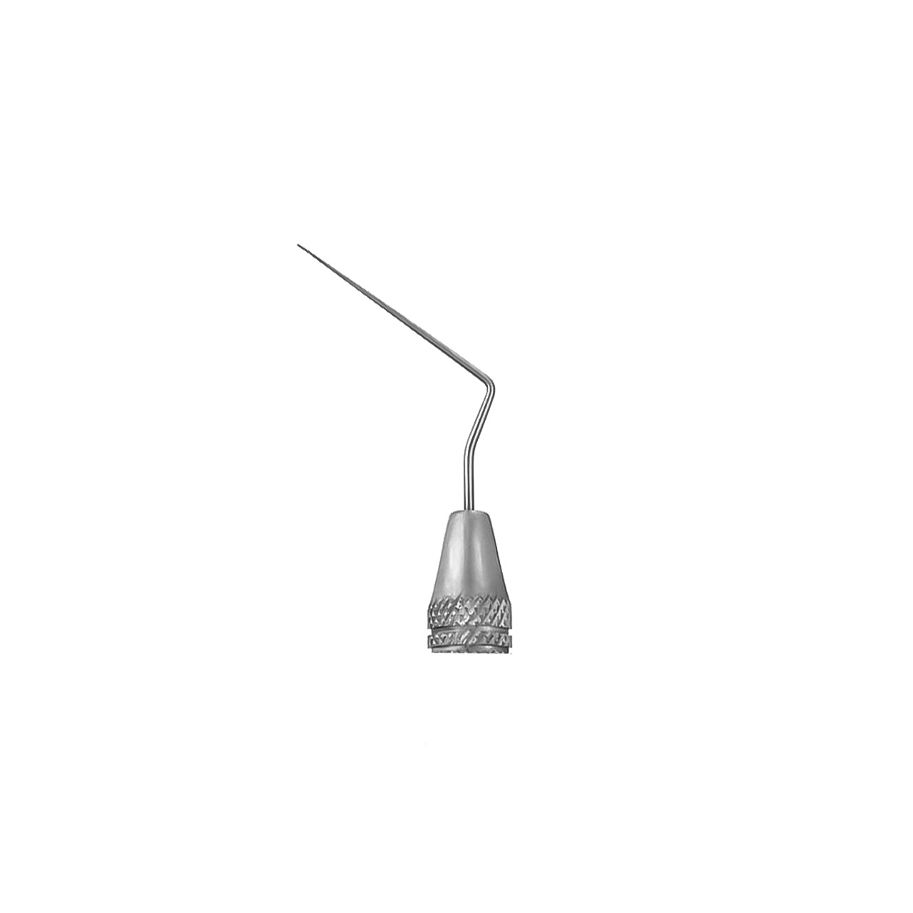 a dental instrument with a long needle on a white background