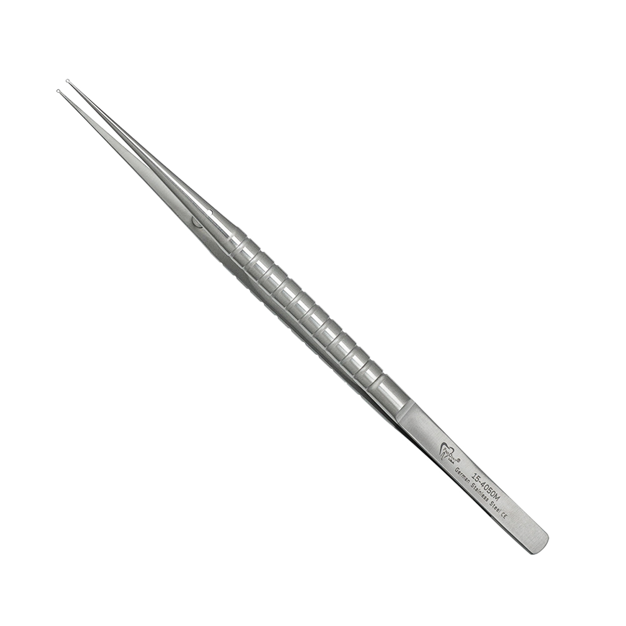 a pair of stainless steel tweezers on a white background