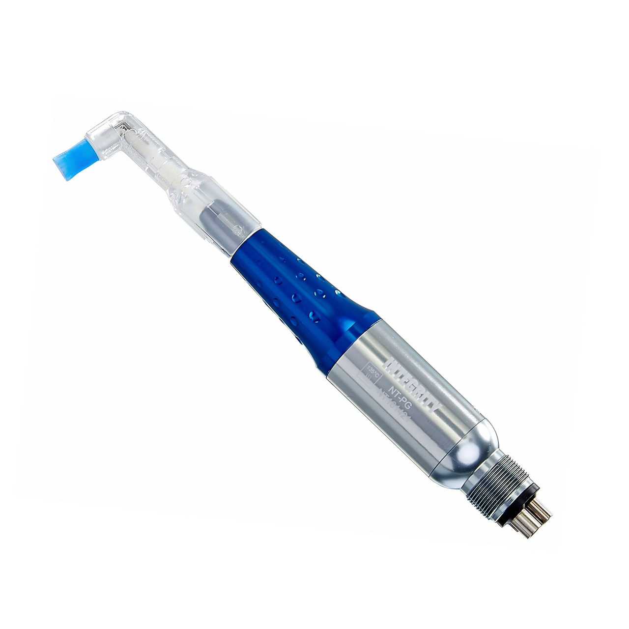 a dental cleaning tool with a blue handle that says luxdental