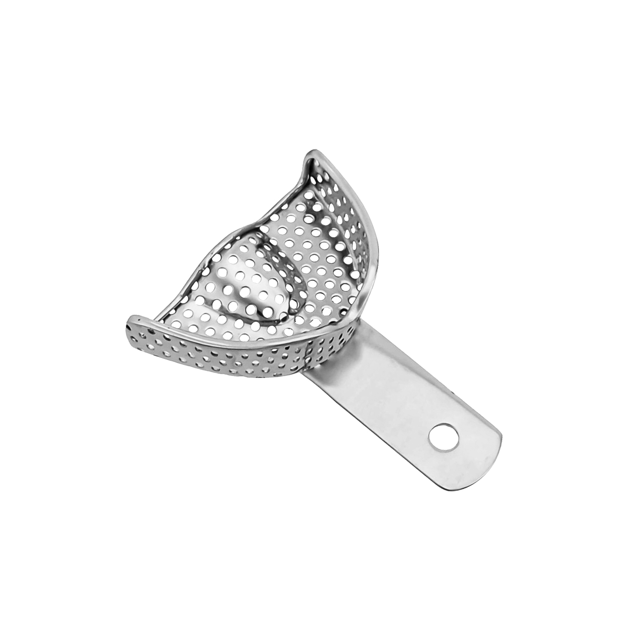 a stainless steel dental tray with holes in it