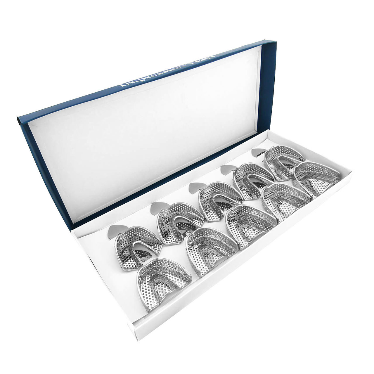 10 silver impression trays in white box