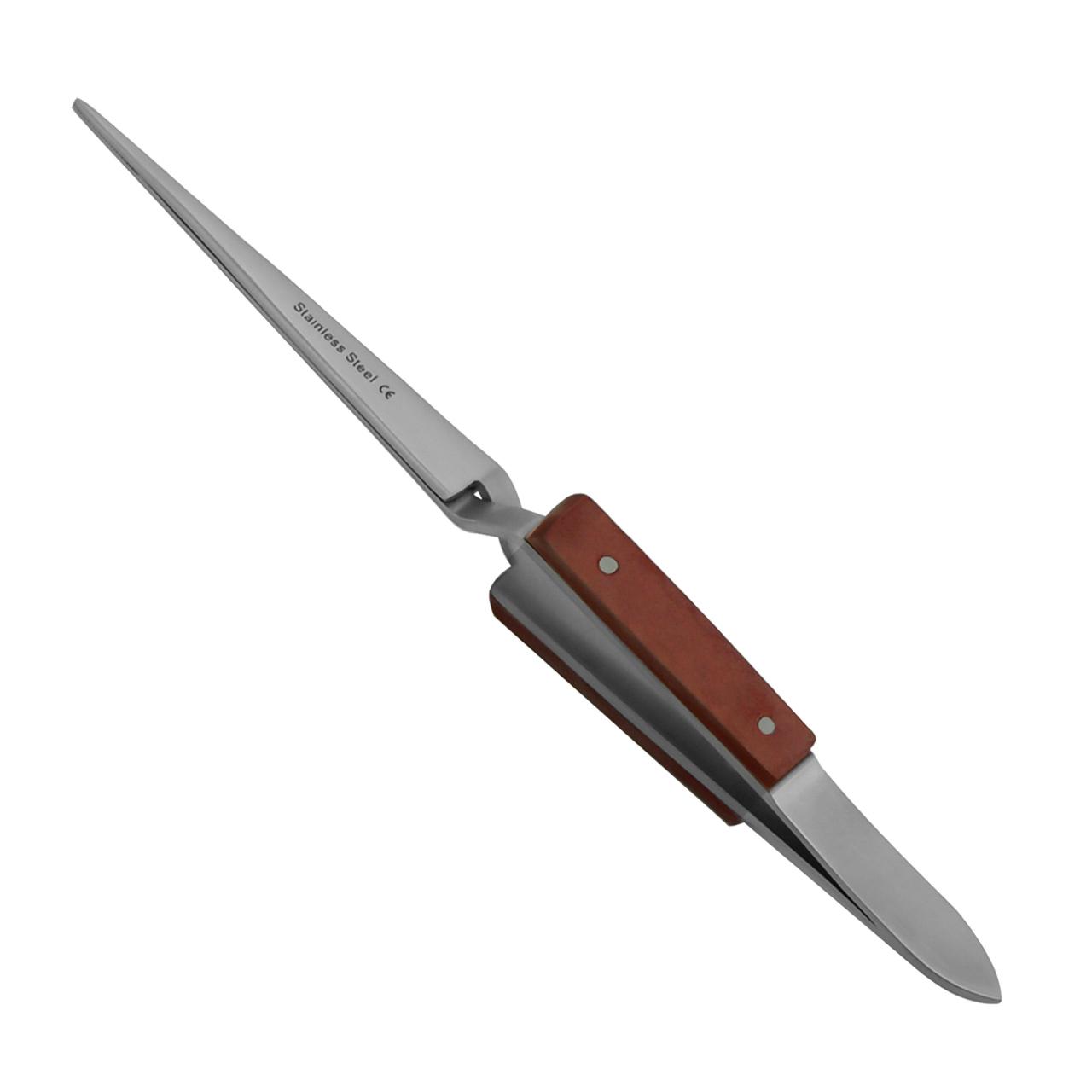 a pair of straight steel soldering tweezers