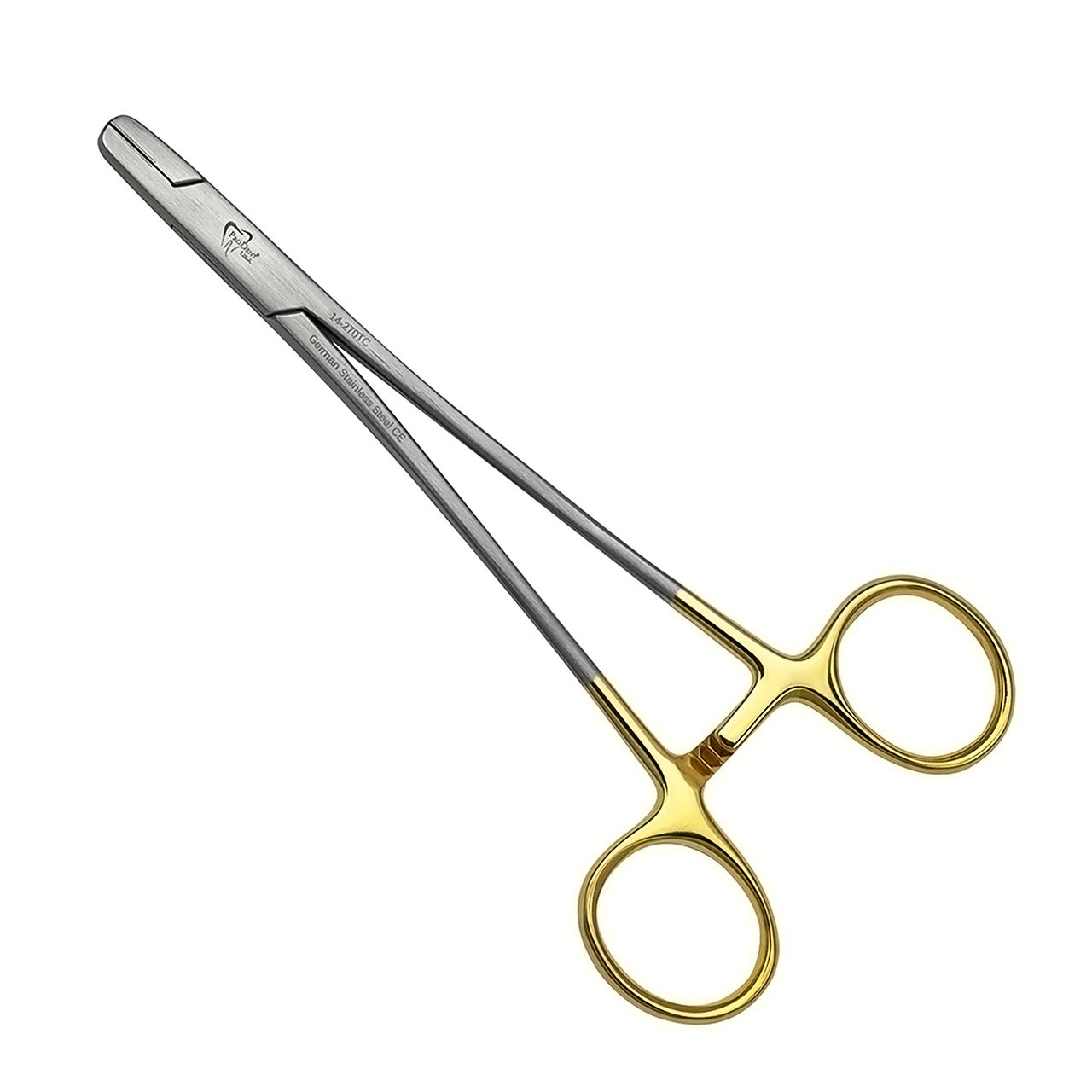 a pair of scissors with gold handles on a white background .