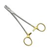a pair of scissors with gold handles on a white background .