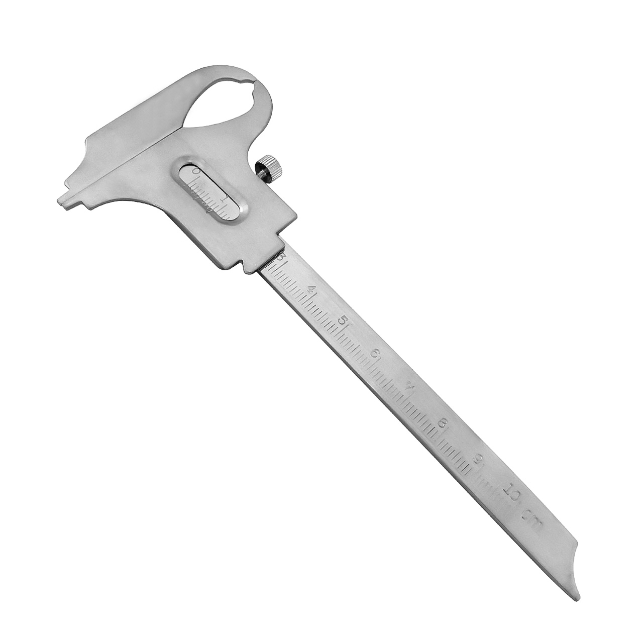 a stainless steel caliper with a ruler