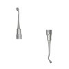 a pair of stainless steel dental instruments on a white background .