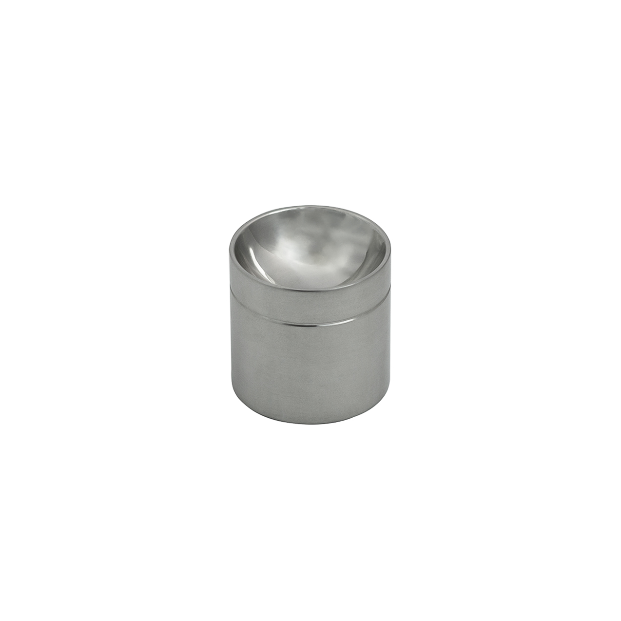 a small stainless steel container with a white background.
