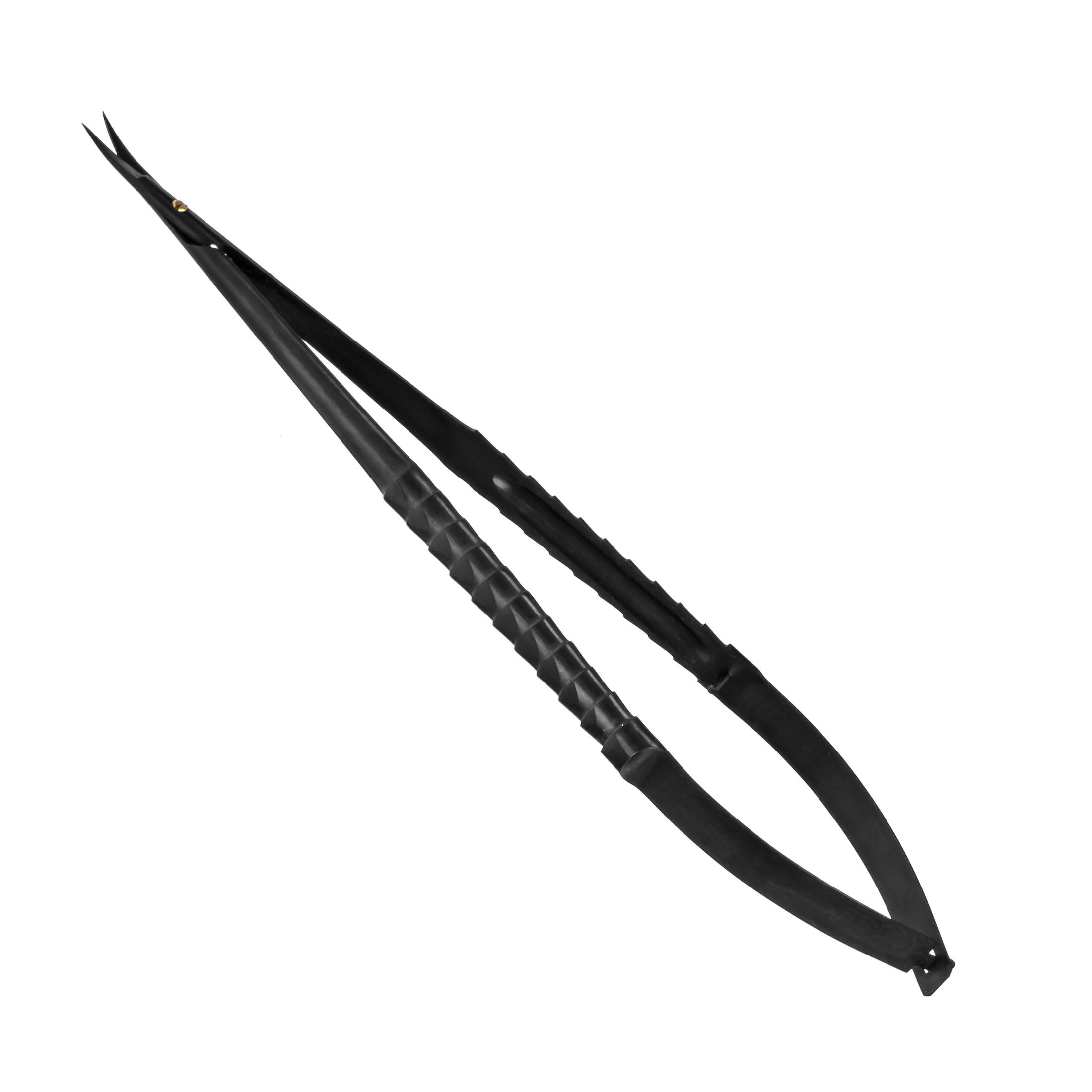 a pair of black micro scissors on a white background