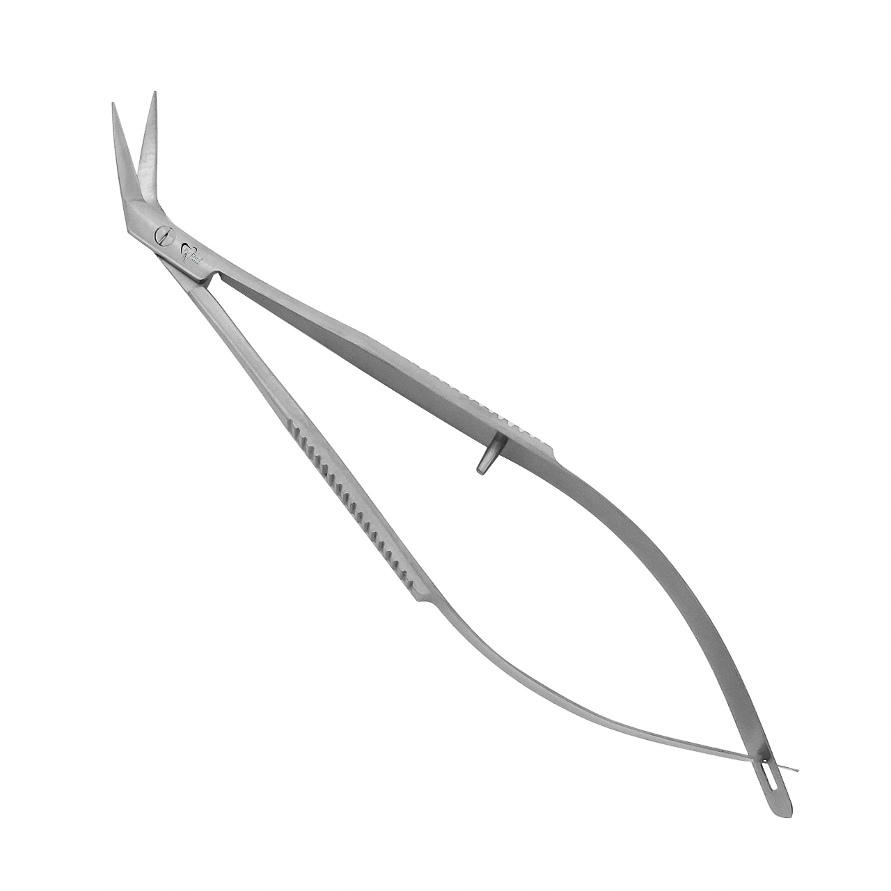 a pair of scissors with a curved handle on a white background