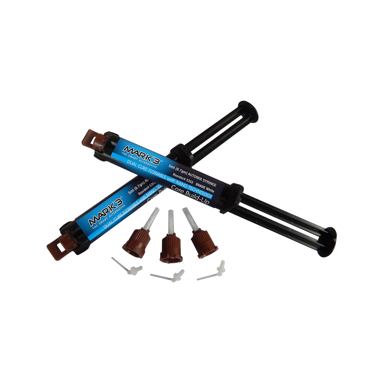 a couple of syringes with the word mark on them