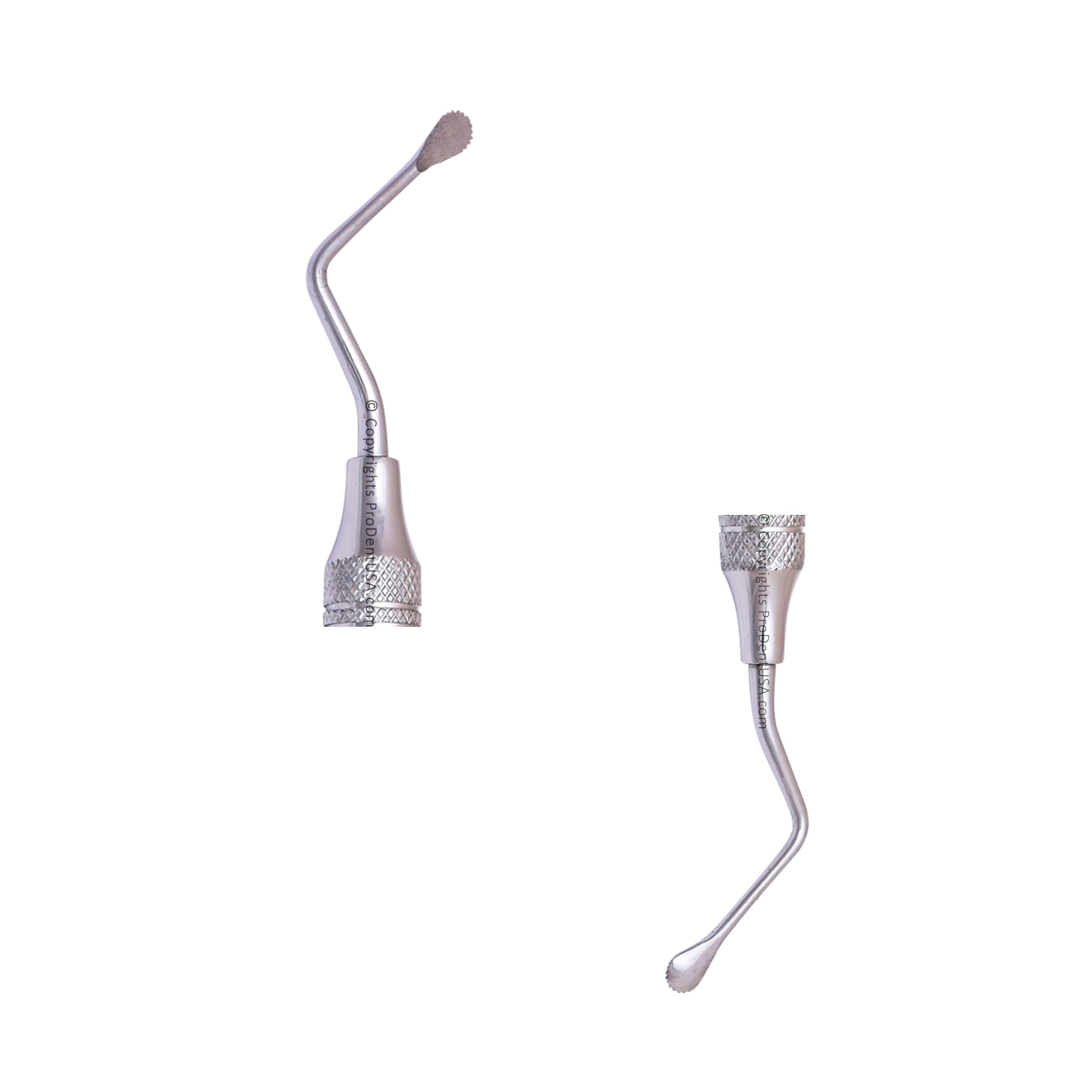 a pair of dental surgical curettes