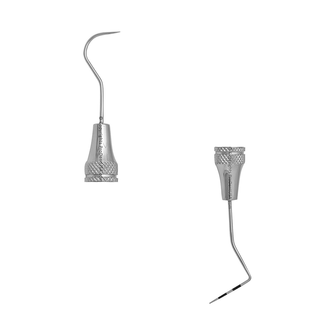 parts of a silver dental instrument with hooks