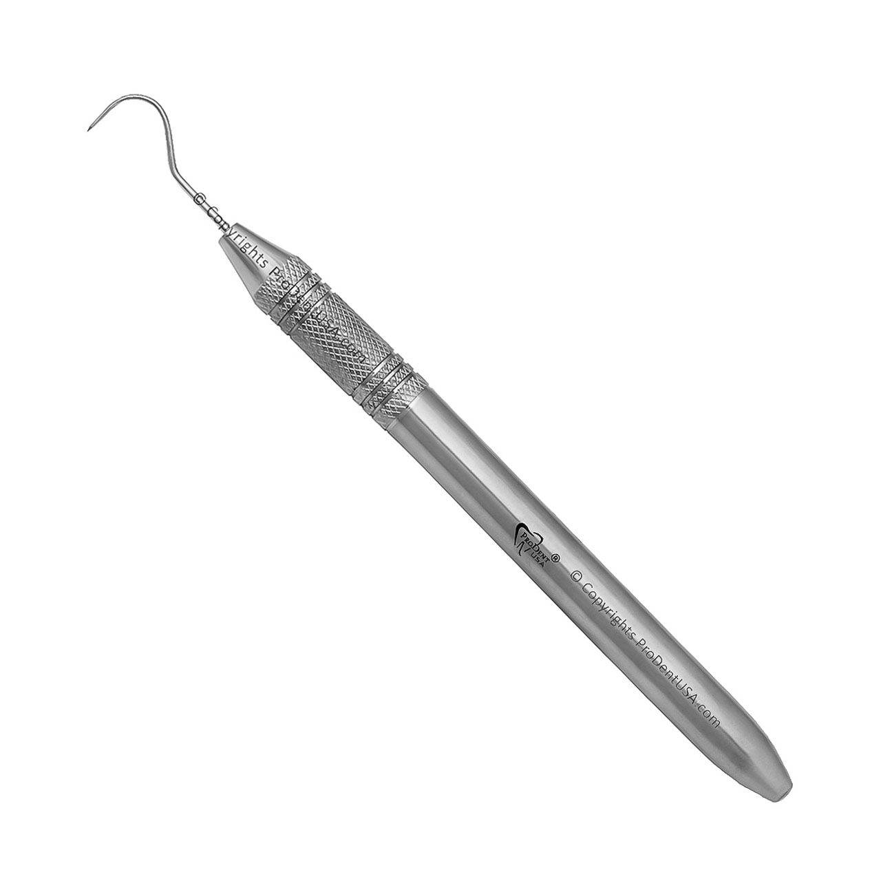a stainless steel dental tool with the pro dent logo on it
