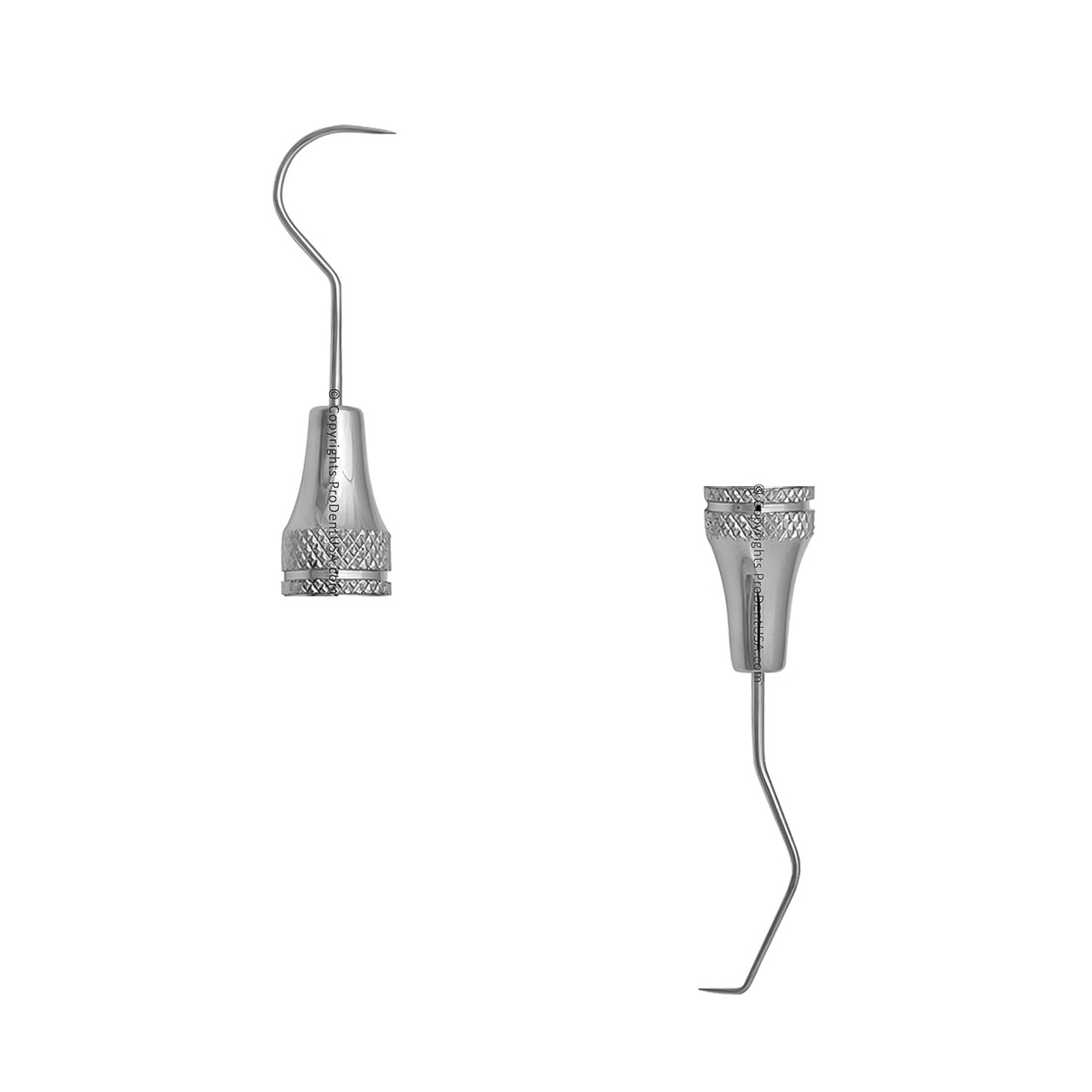 a pair of stainless steel dental hooks