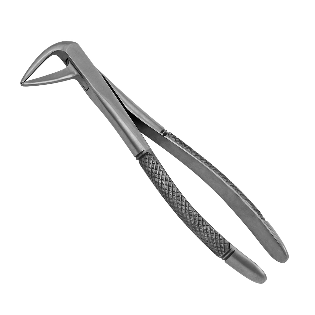 a pair of stainless steel dental forceps on a white background