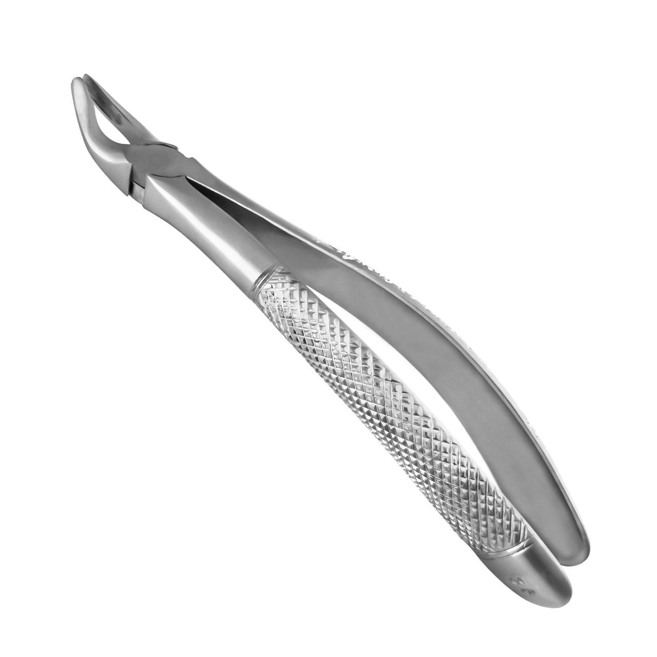 a pair of dental forceps with a stainless steel handle on a white background