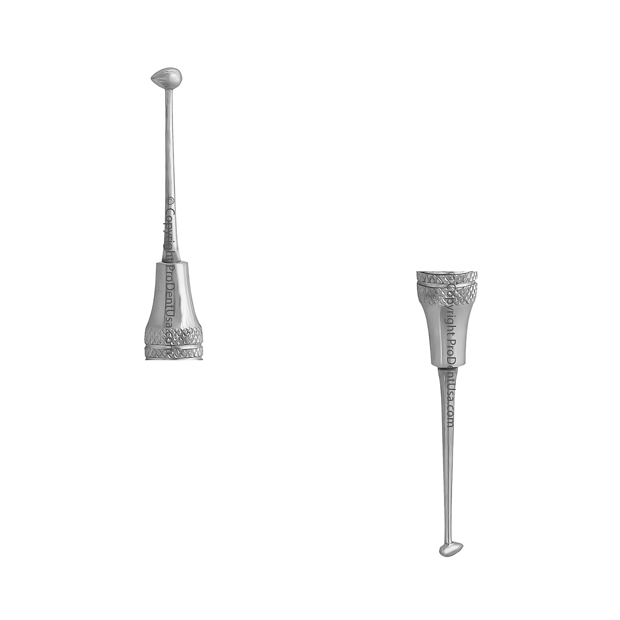 a pair of silver dental instruments on a white background