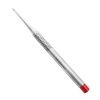 a stainless steel dental tool with a red tip