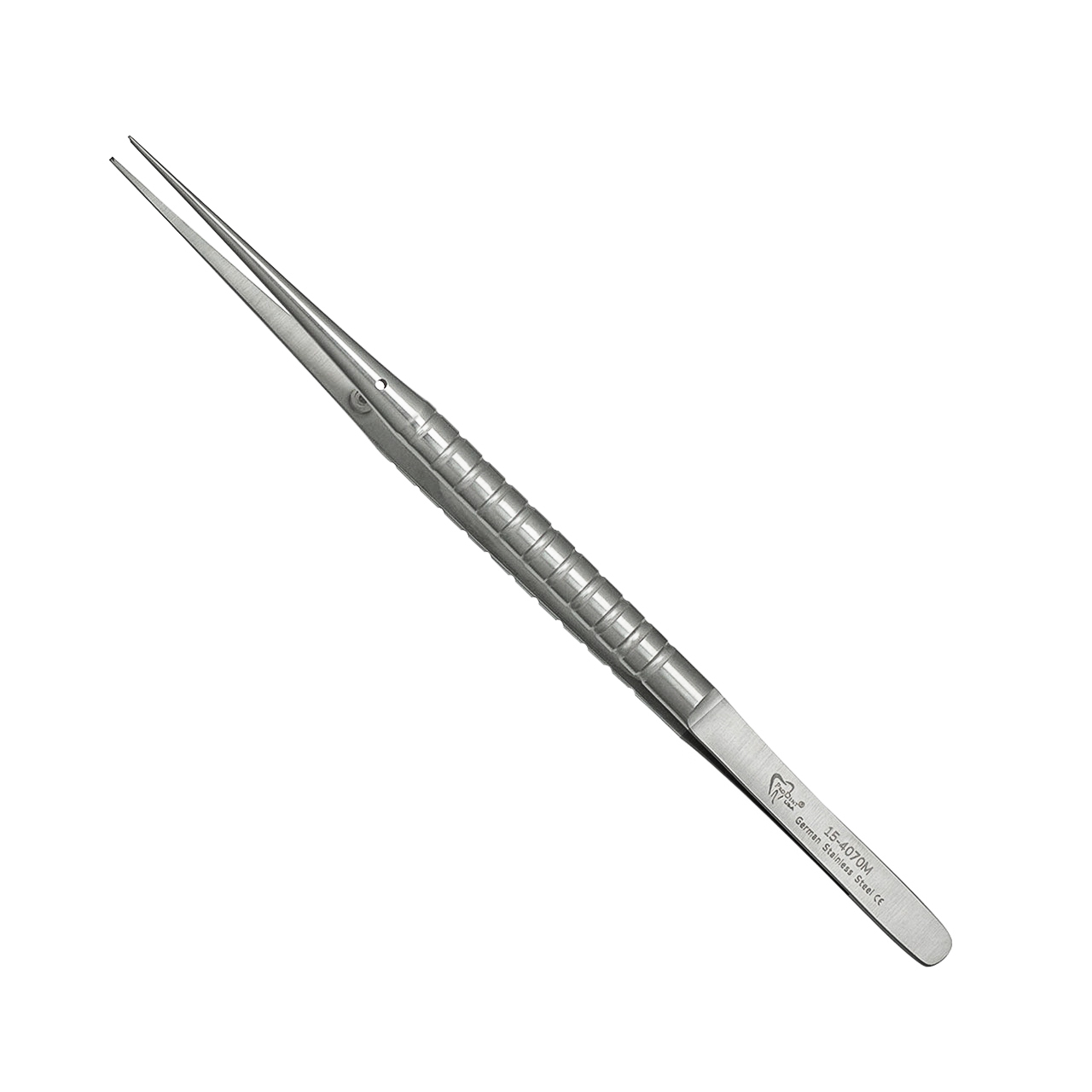 a pair of stainless steel tweezers on a white background