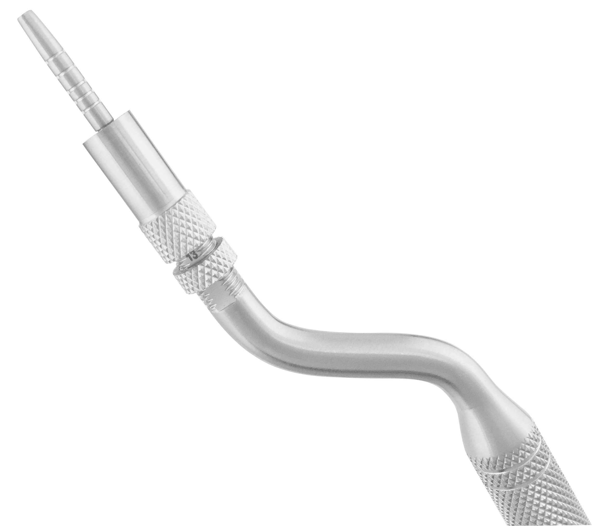 a close up of a stainless steel dental angled bone pusher