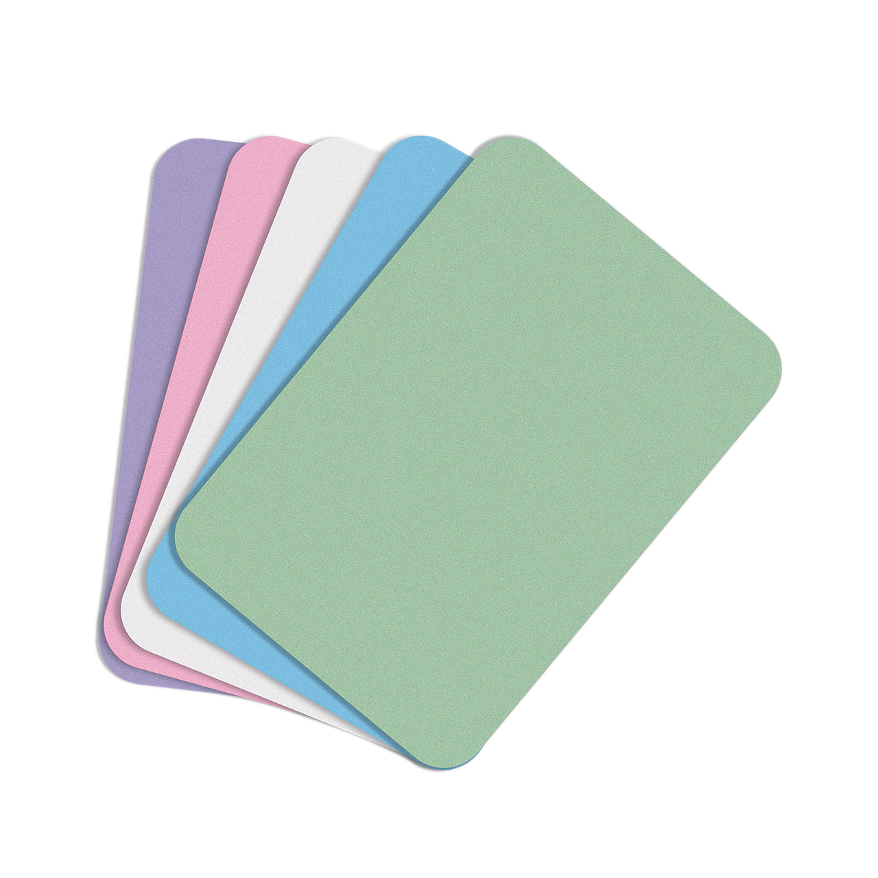 five different colored tray covers stacked on top of each other