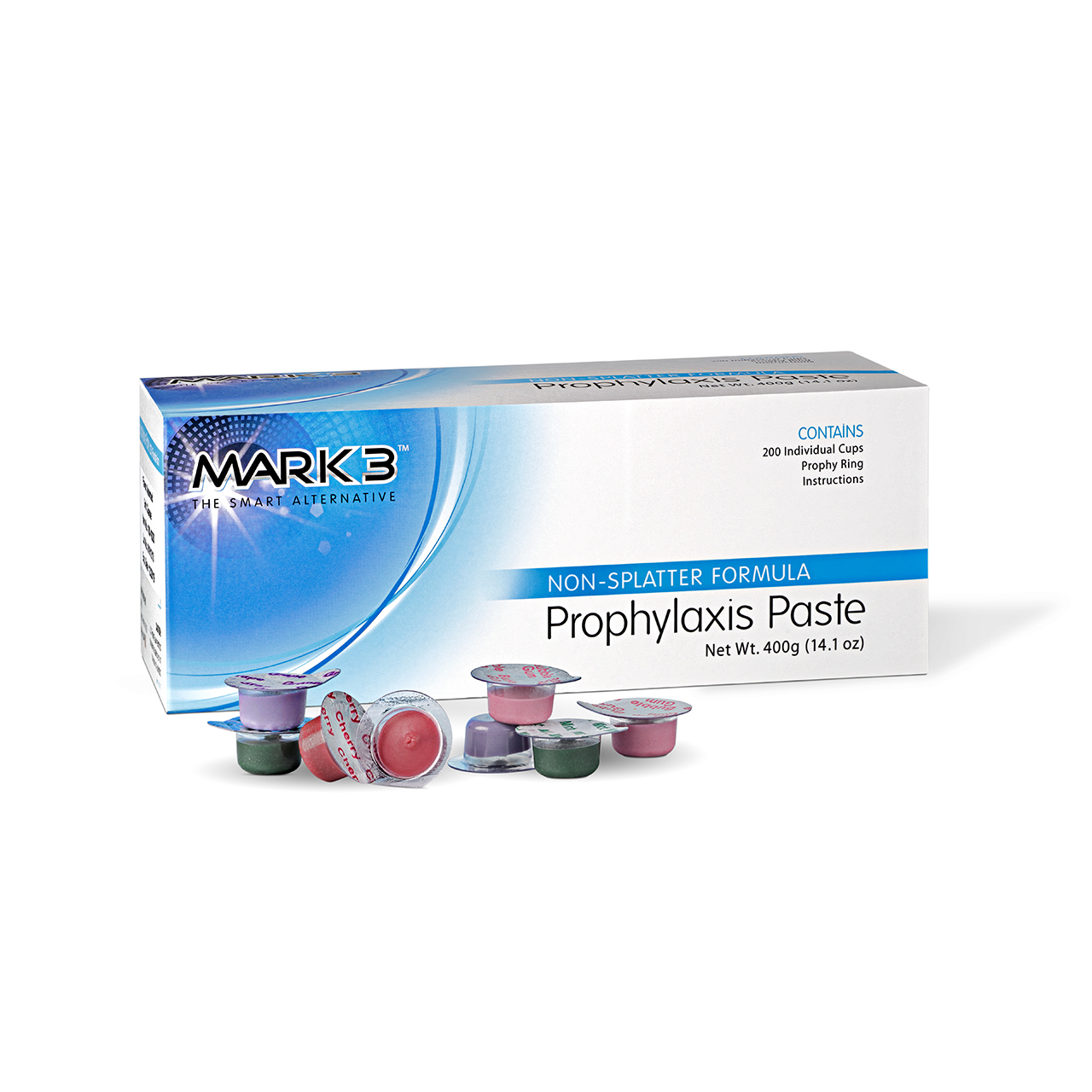 a box of mark 3 non-splatter formula prophylaxis paste with capsules