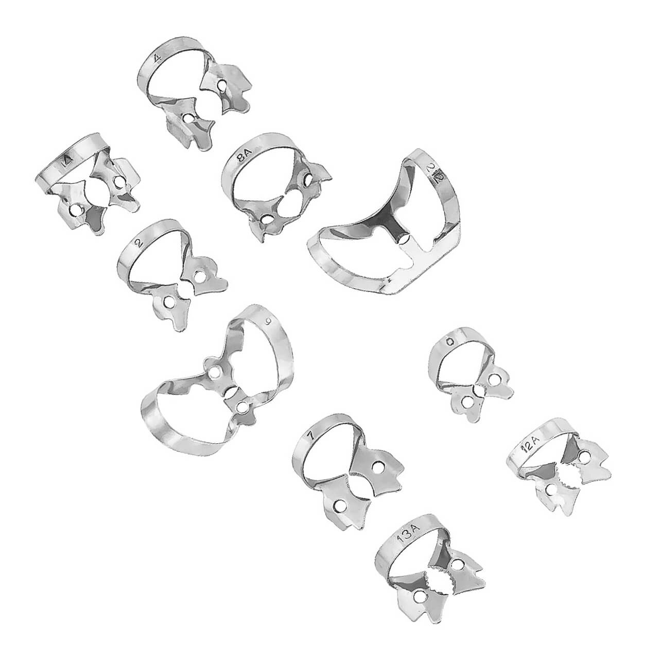 a set of rubber dam clamps.