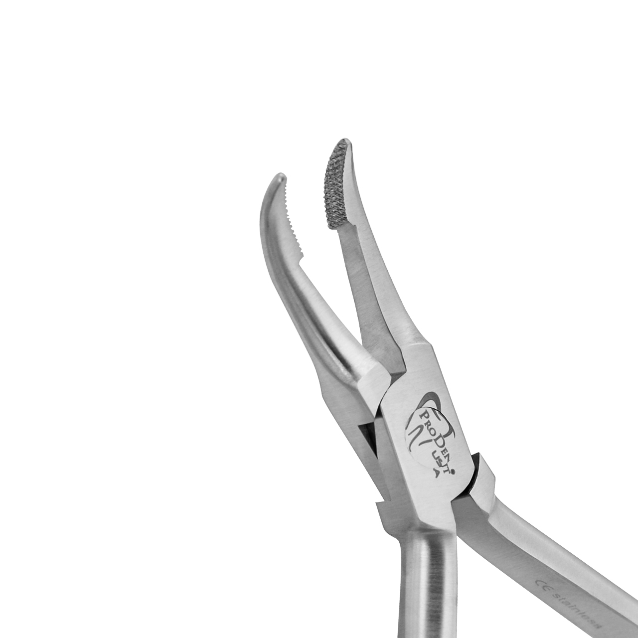 a close up of a pair of dental pliers on a white background .
