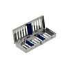 a narrow stainless steel dental instrument case